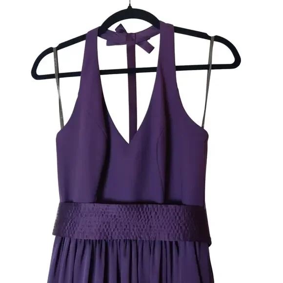 White by Vera Wang Plum Purple Halter Neck Bow Maxi Bridesmaid Prom Dress 2 - Picture 4 of 15